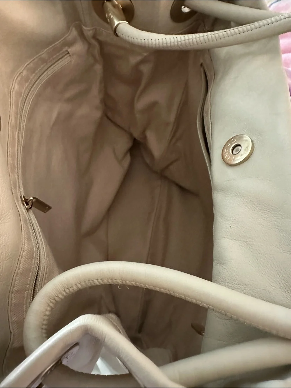 CHANEL Cream Shoulder Bag with White Camellia Motif